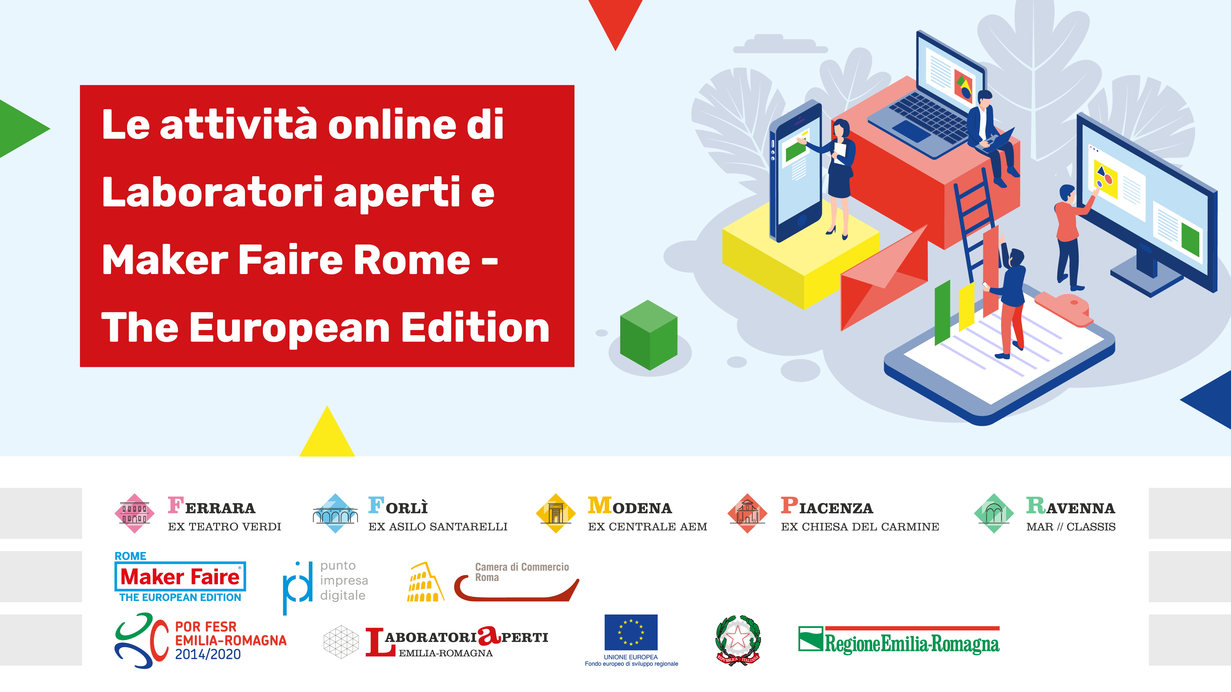 Locandina delle attività online di Laboratori aperti e Maker Faire Rome - The European Edition