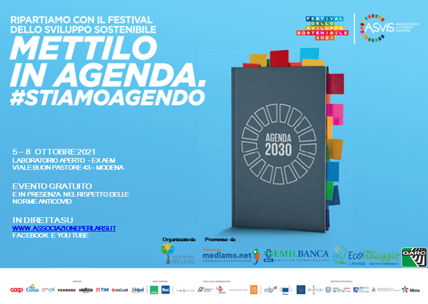 Locandina del Festival dello Sviluppo Sostenibile - Modena 2021 #mettiloinagenda